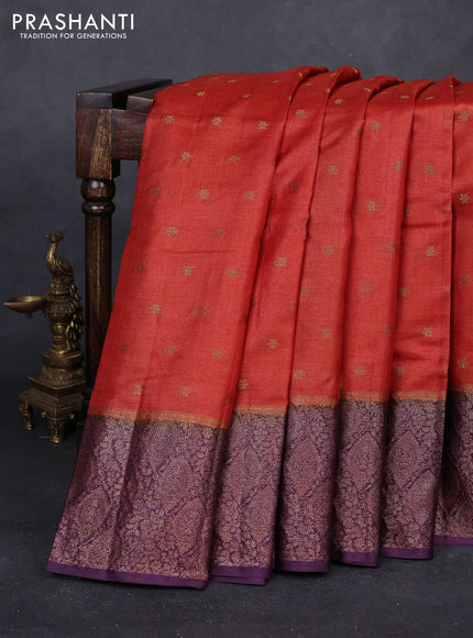 Rustic Orange & Wine  Banarasi Tussar Silk Saree