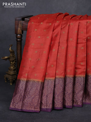 Rustic Orange & Wine  Banarasi Tussar Silk Saree