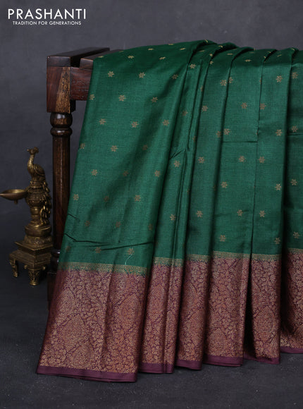 Green & Wine  Banarasi Tussar Silk Saree