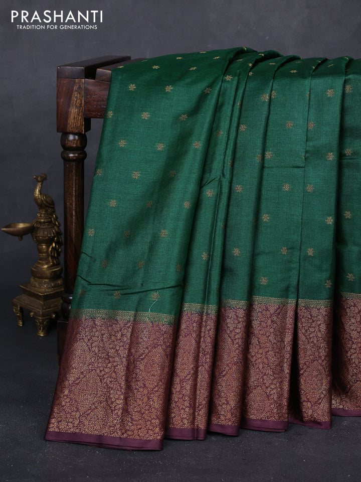 Green & Wine  Banarasi Tussar Silk Saree
