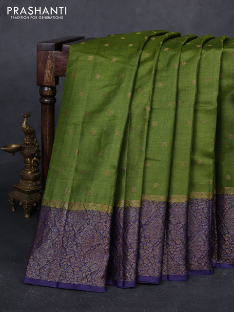 Mehendi Green & Navy Blue Banarasi Tussar Silk Saree