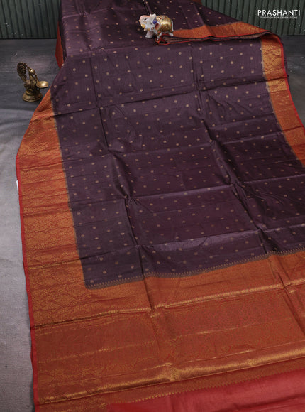 Coffee Brown & Rust Banarasi Tussar Silk Saree