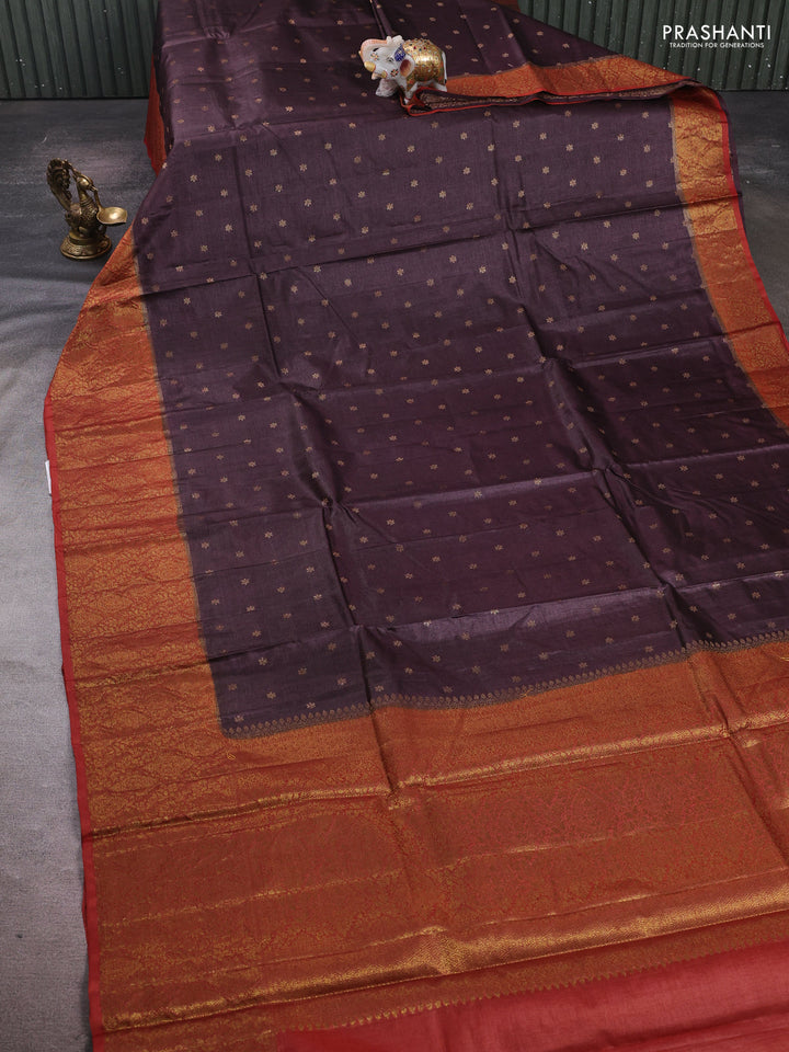 Coffee Brown & Rust Banarasi Tussar Silk Saree