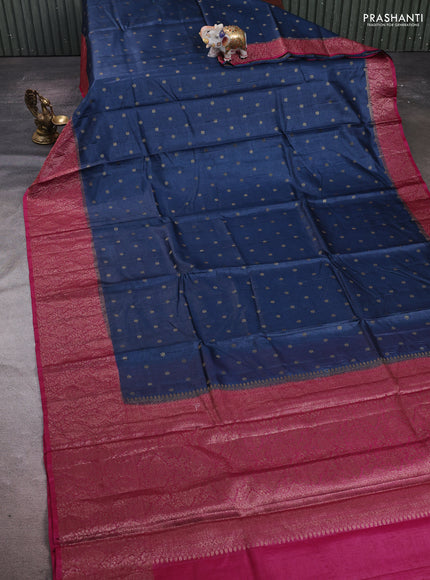 Peacock Blue & Pink Banarasi Tussar Silk Saree