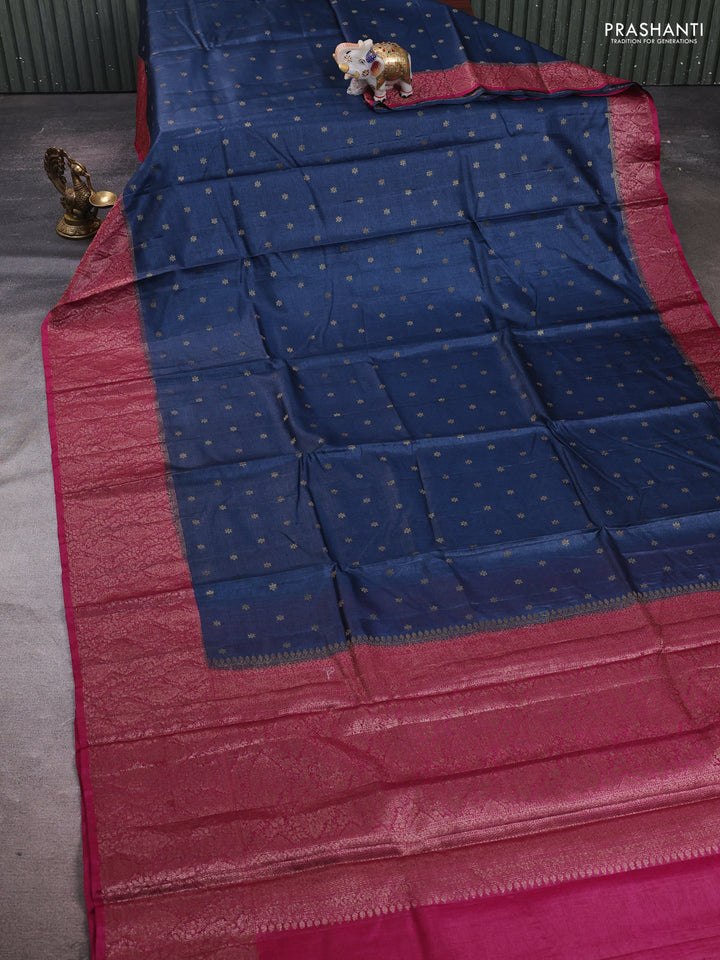 Peacock Blue & Pink Banarasi Tussar Silk Saree
