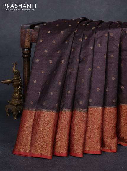 Coffee Brown & Rust Banarasi Tussar Silk Saree