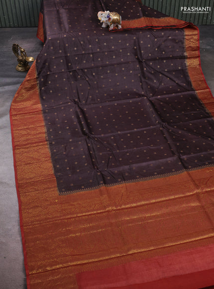 Coffee Brown & Rust Banarasi Tussar Silk Saree