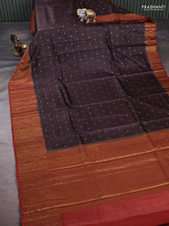 Coffee Brown & Rust Banarasi Tussar Silk Saree