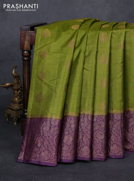 Mehendi Green & Wine  Banarasi Tussar Silk Saree