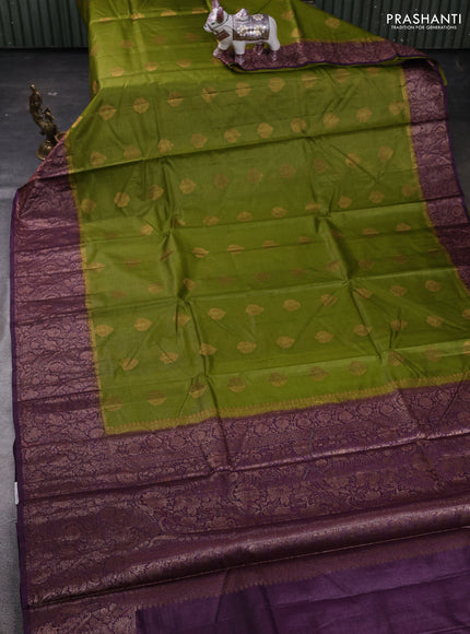 Mehendi Green & Wine  Banarasi Tussar Silk Saree