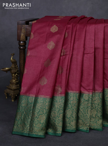 Maroon & Green Banarasi Tussar Silk Saree