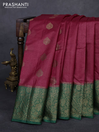 Maroon & Green Banarasi Tussar Silk Saree