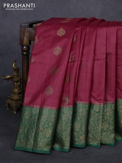 Maroon & Green Banarasi Tussar Silk Saree