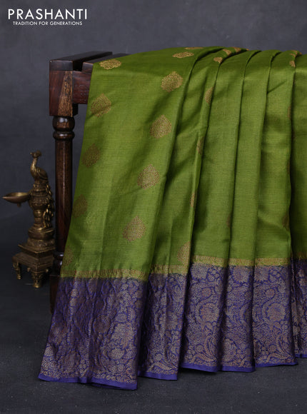 Mehendi Green & Navy Blue Banarasi Tussar Silk Saree