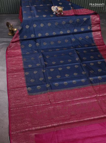 Peacock Blue & Pink Banarasi Tussar Silk Saree