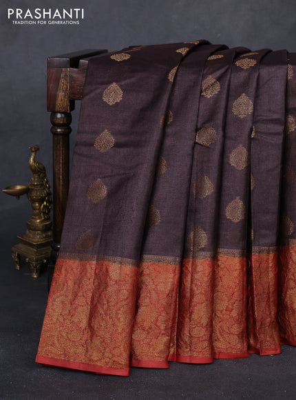 Coffee Brown & Rust Banarasi Tussar Silk Saree