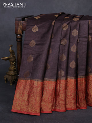 Coffee Brown & Rust Banarasi Tussar Silk Saree