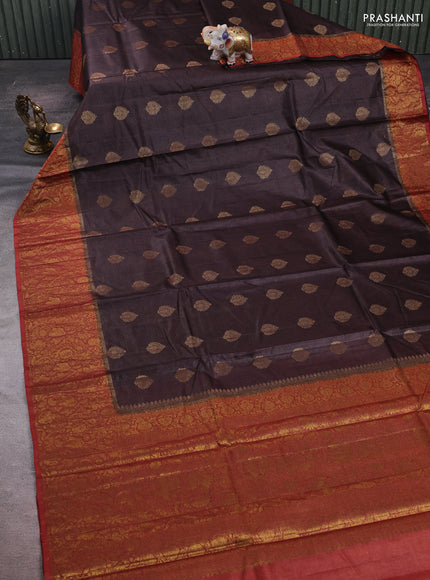 Coffee Brown & Rust Banarasi Tussar Silk Saree