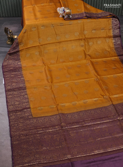 Mustard & Wine  Banarasi Tussar Silk Saree