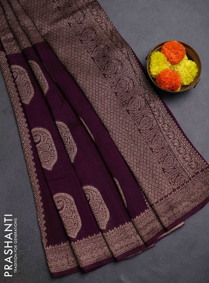 Wine Banarasi Semi Raw Silk Saree
