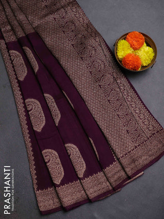 Wine Banarasi Semi Raw Silk Saree