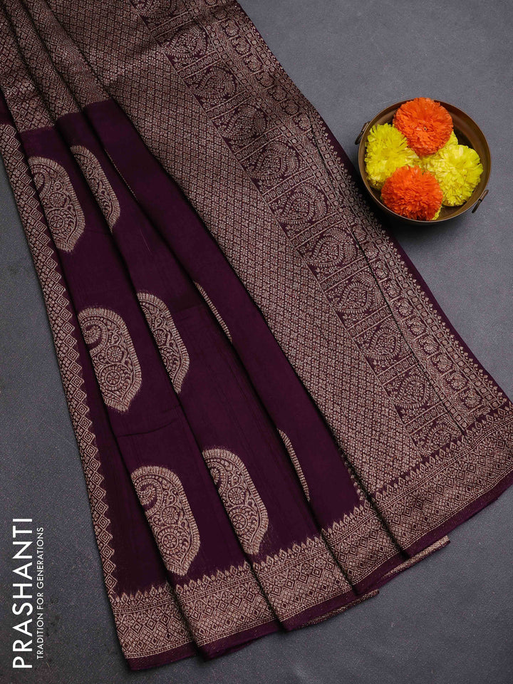 Wine Banarasi Semi Raw Silk Saree
