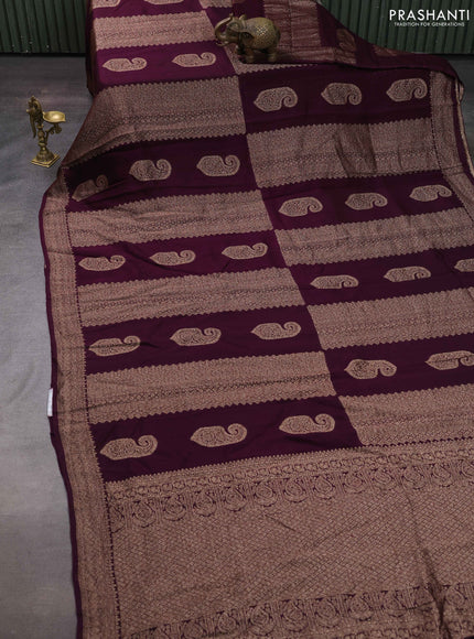 Wine Banarasi Semi Raw Silk Saree