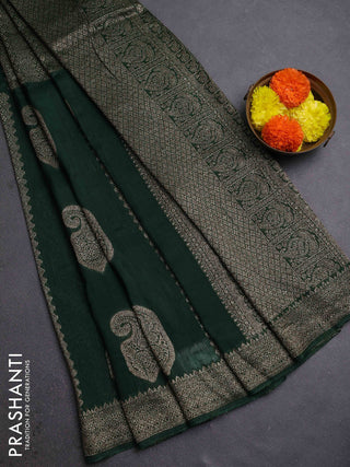 Bottle Green Banarasi Semi Raw Silk Saree