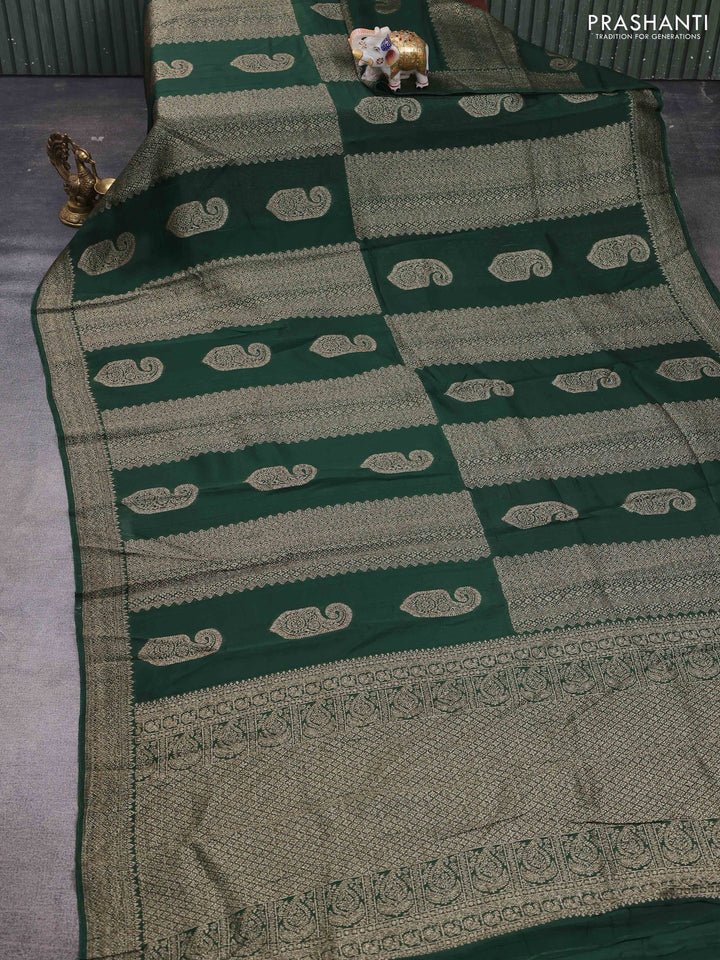 Bottle Green Banarasi Semi Raw Silk Saree