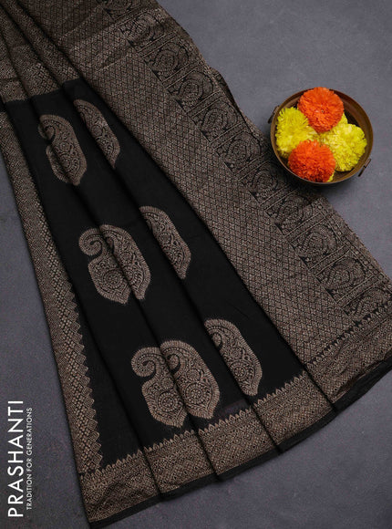 Black Banarasi Semi Raw Silk Saree