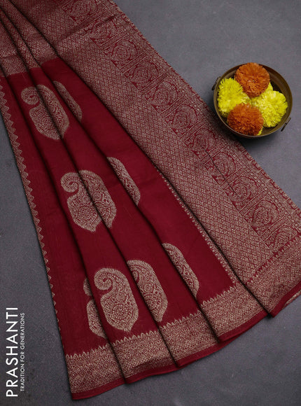 Red Banarasi Semi Raw Silk Saree
