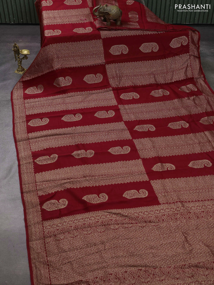 Red Banarasi Semi Raw Silk Saree