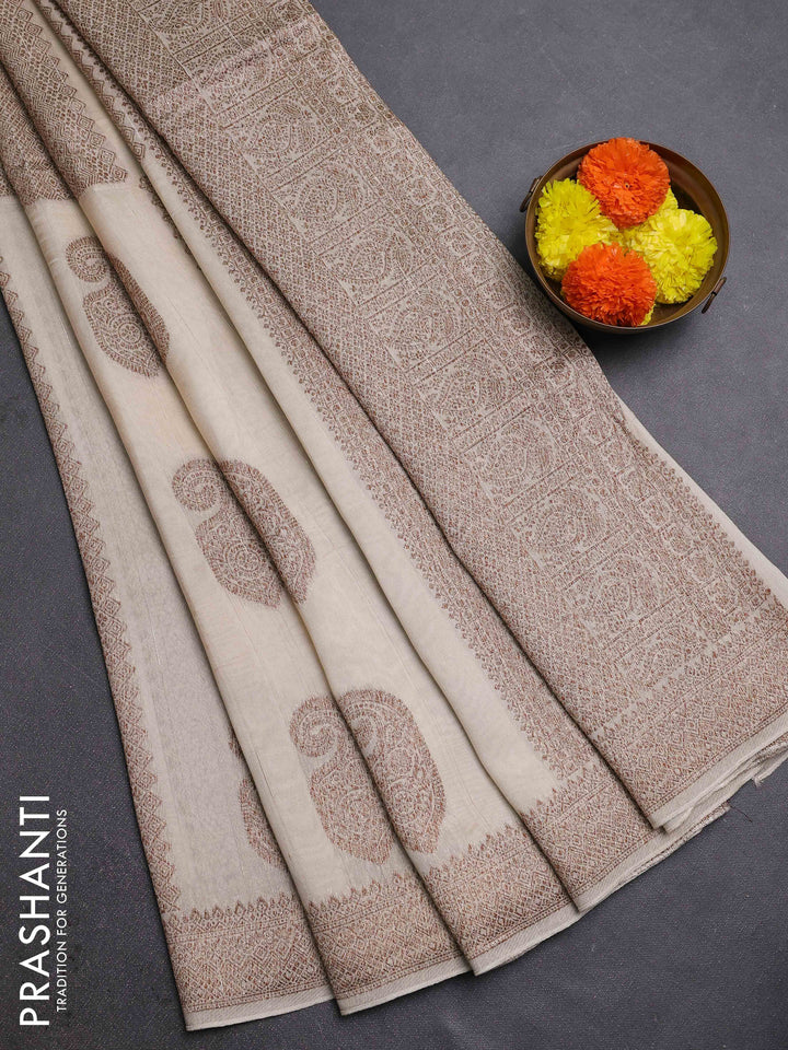 Beige Banarasi Semi Raw Silk Saree