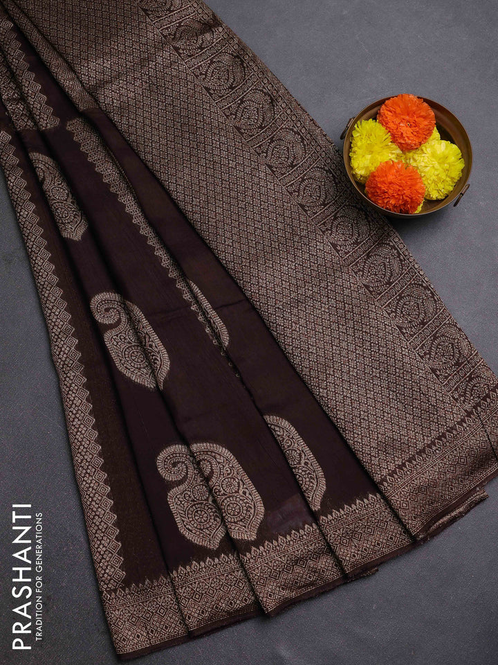 Coffee Brown Banarasi Semi Raw Silk Saree