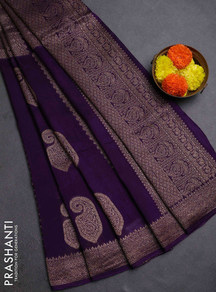 Violet Banarasi Semi Raw Silk Saree