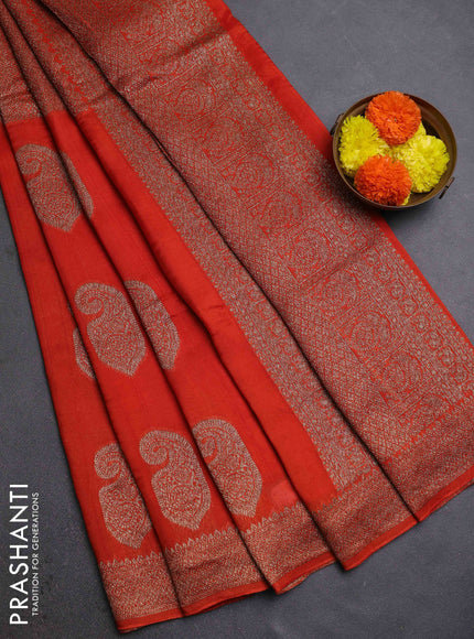 Orange Banarasi Semi Raw Silk Saree