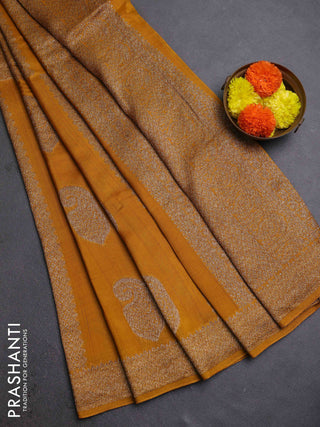 Mustard Yellow Banarasi Semi Raw Silk Saree