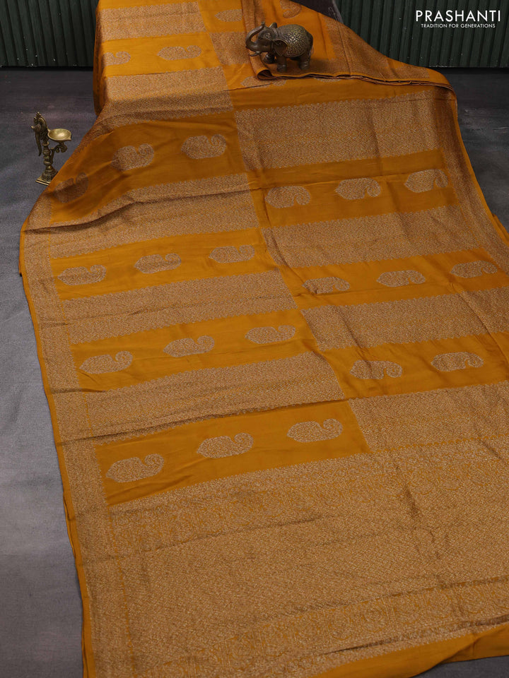 Mustard Yellow Banarasi Semi Raw Silk Saree