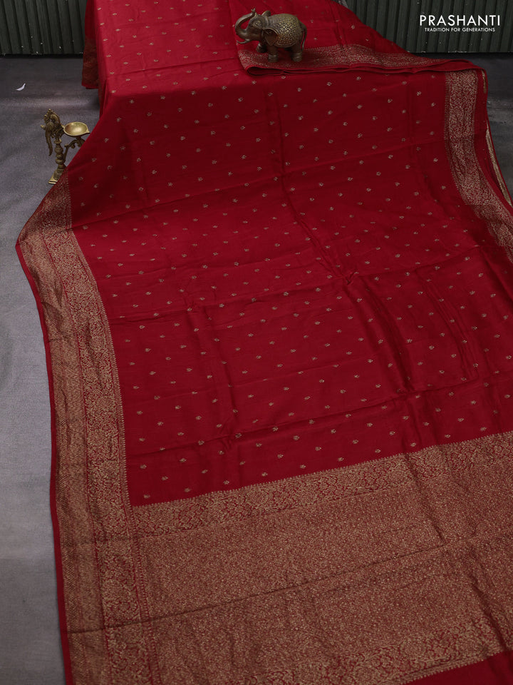 Red Banarasi Semi Raw Silk Saree