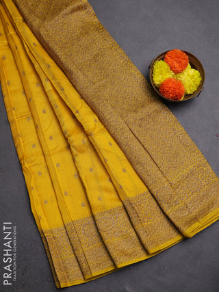 Yellow Banarasi Semi Raw Silk Saree