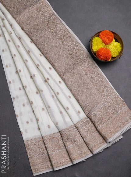 Off White Banarasi Semi Raw Silk Saree