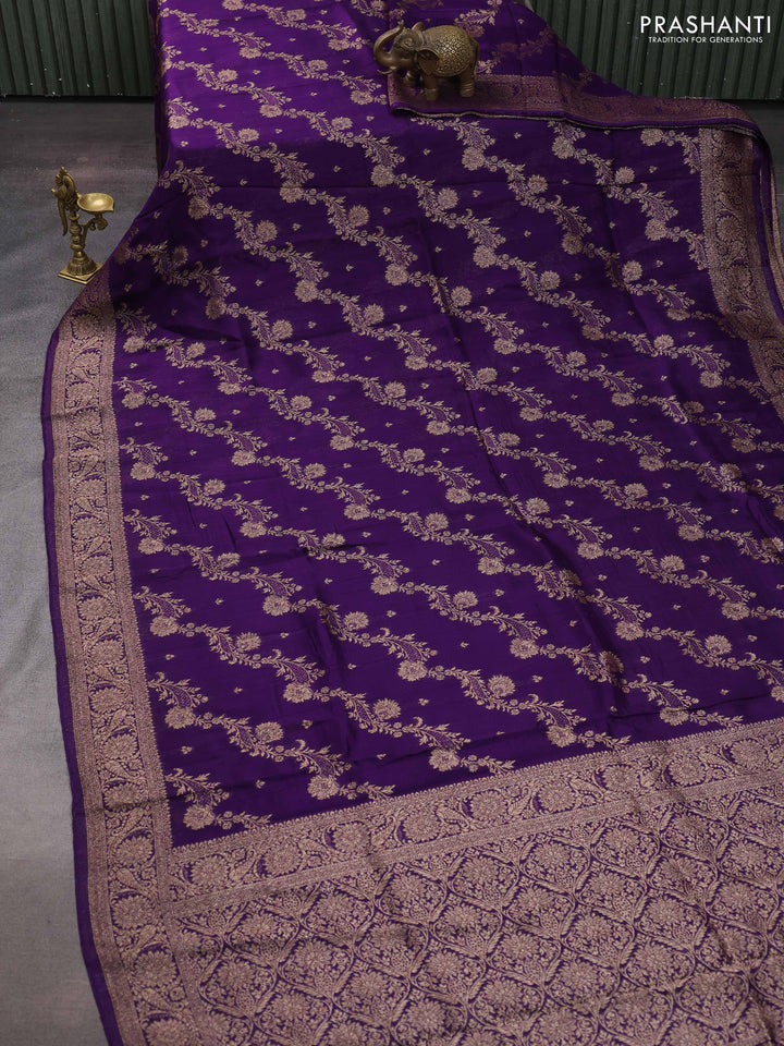 Violet Banarasi Semi Raw Silk Saree