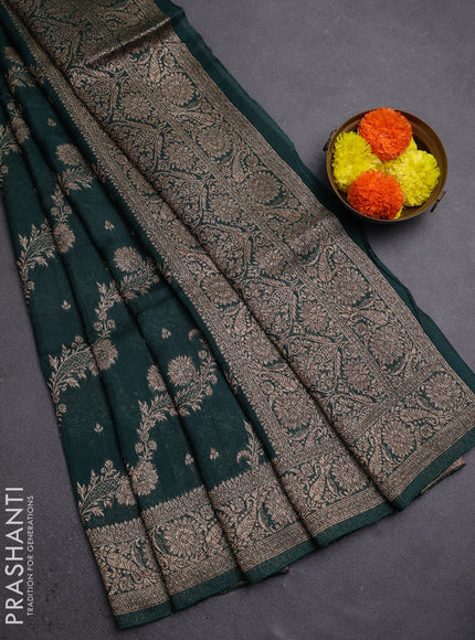 Bottle Green Banarasi Semi Raw Silk Saree