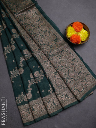 Bottle Green Banarasi Semi Raw Silk Saree