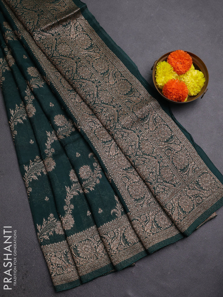 Bottle Green Banarasi Semi Raw Silk Saree