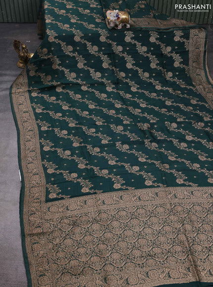 Bottle Green Banarasi Semi Raw Silk Saree