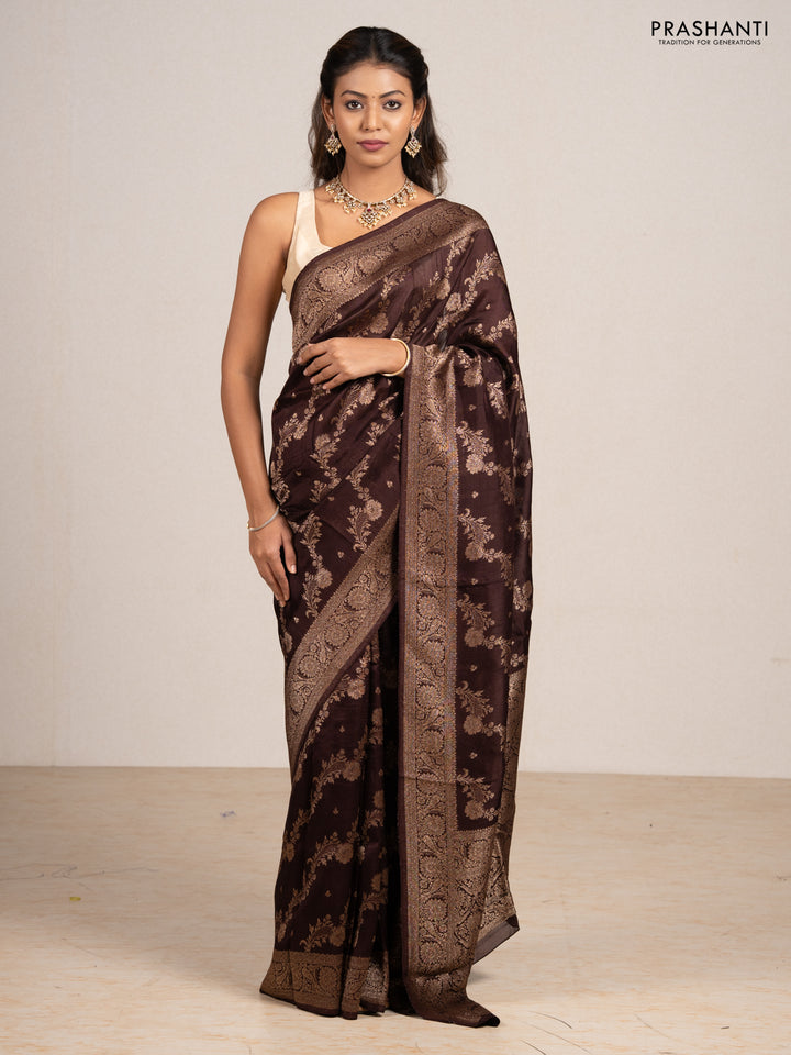 Coffee Brown Banarasi Semi Raw Silk Saree