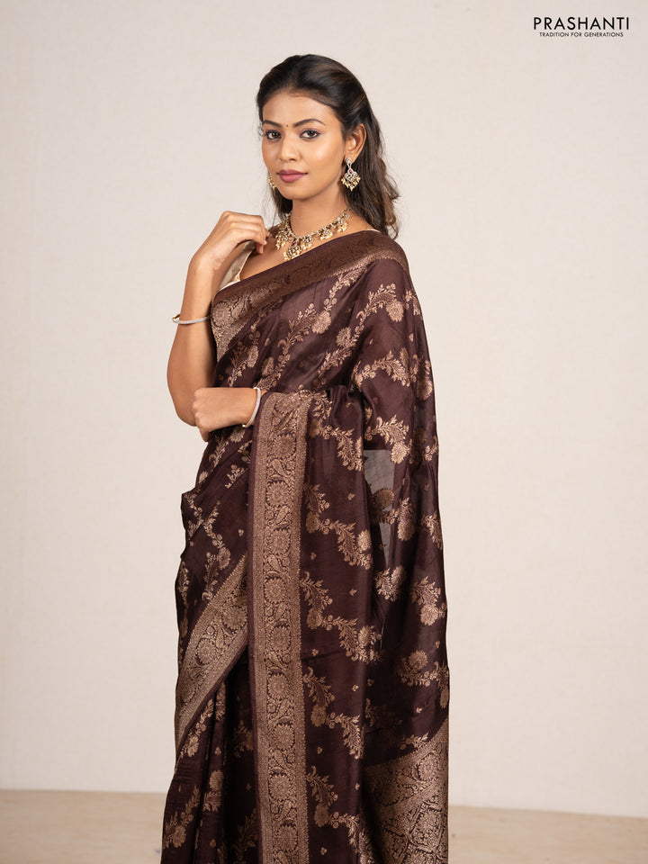 Coffee Brown Banarasi Semi Raw Silk Saree