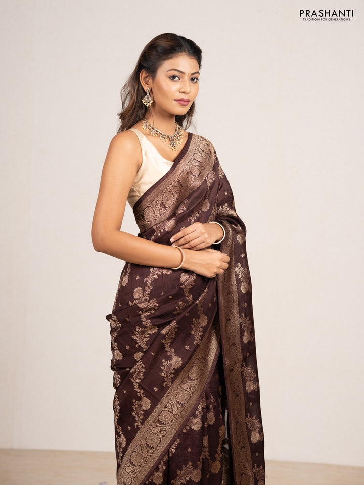 Coffee Brown Banarasi Semi Raw Silk Saree