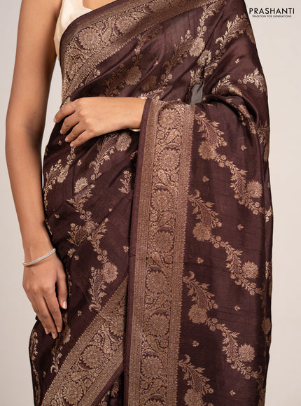 Coffee Brown Banarasi Semi Raw Silk Saree